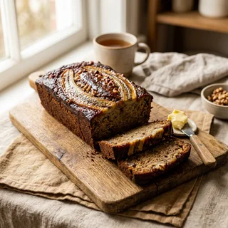 Sliced brown butter banana bread
