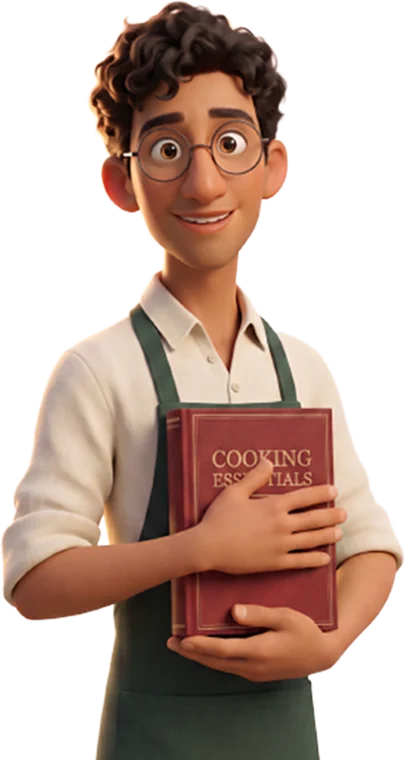 Mise smiling, holding a cookbook